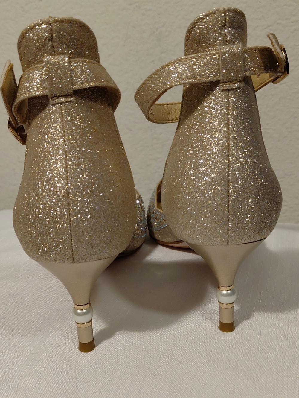 Gold Glitter Ankle-Strap Heels - Picture 4 of 5